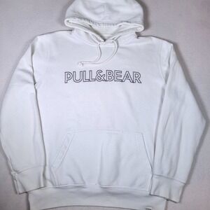 Pull & Bear Men's White‎ Logo Hoodie Size M Long Sleeve